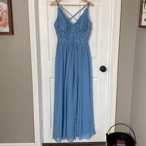 Azazie Steel Blue Shanna Dress